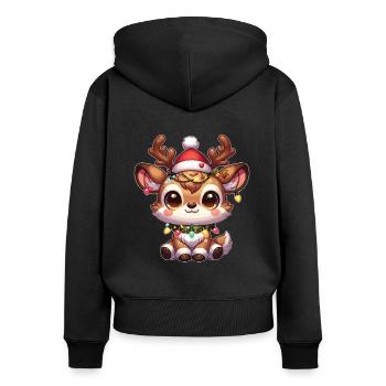 Weihnachtsmütze Weihnachten Lichterkette Reindeer - Frauen Premium Bio Zip Hoodie - Schwarz - Hinten - Julia (174cm)