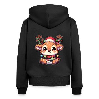 Weihnachtsmütze Weihnachten Lichterkette Reindeer - Frauen Premium Bio Zip Hoodie - Schwarz - Hinten - Julia (174cm)