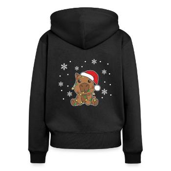 Capybara Noël Hiver Animaux Capybaras - Sweat à capuche zippé Premium bio Femme - noir - Dos - Julia (174cm)