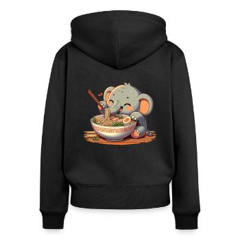 éléphant mignon mange des nouilles ramen ramen ramen - Sweat à capuche zippé Premium bio Femme - noir - Dos - Julia (174cm)