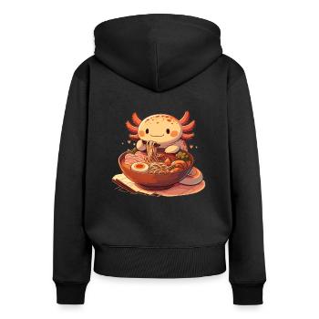Mais d’abord, l’axolotl sucré mange des ramen - Sweat à capuche zippé Premium bio Femme - noir - Dos - Julia (174cm)
