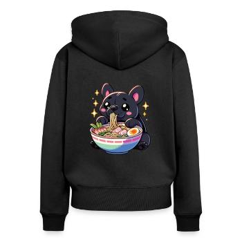 Mignon bouledogue français mange des nouilles ramen Frenchies - Sweat à capuche zippé Premium bio Femme - noir - Dos - Julia (174cm)