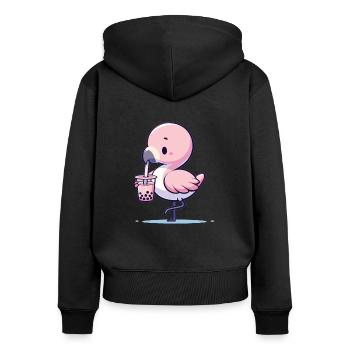 Kawaii flamants roses bubble tea Boba flamant rose - Sweat à capuche zippé Premium bio Femme - noir - Dos - Julia (174cm)