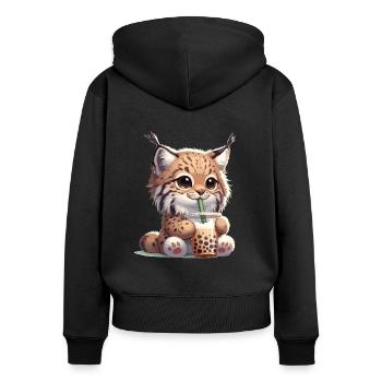 Kawaii Luchse Bubble Tea Boba Luchs - Frauen Premium Bio Zip Hoodie - Schwarz - Hinten - Julia (174cm)