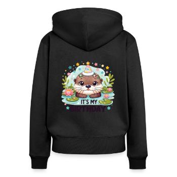 Loutre pour l’anniversaire des enfants, c’est mon anniversaire - Sweat à capuche zippé Premium bio Femme - noir - Dos - Julia (174cm)