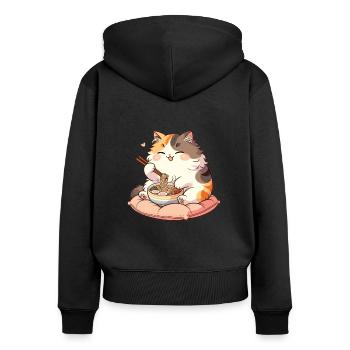 süße Katze isst Ramen Nudeln Katzen Ramen - Frauen Premium Bio Zip Hoodie - Schwarz - Hinten - Julia (174cm)