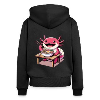 Mais d’abord, l’axolotl sucré mange des ramen - Sweat à capuche zippé Premium bio Femme - noir - Dos - Julia (174cm)