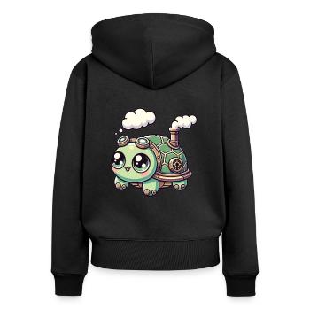 Kawaii Steampunk tortue Fantasy tortue - Sweat à capuche zippé Premium bio Femme - noir - Dos - Julia (174cm)