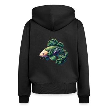 Chou Koi carpe drôle d’animal à base de légumes - Sweat à capuche zippé Premium bio Femme - noir - Dos - Julia (174cm)