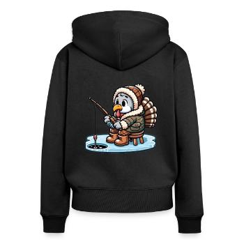 Eisfischen Thanksgiving Truthahn - Frauen Premium Bio Zip Hoodie - Schwarz - Hinten - Julia (174cm)