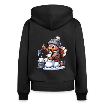 Une petite dinde construit un bonhomme de neige pour Thanksgiving - Sweat à capuche zippé Premium bio Femme - noir - Dos - Julia (174cm)
