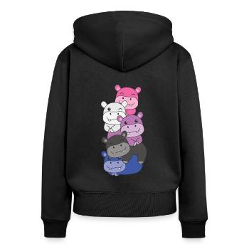 Genderfluid Flag Pride LGBTQ süße Hippo - Frauen Premium Bio Zip Hoodie - Schwarz - Hinten - Julia (174cm)