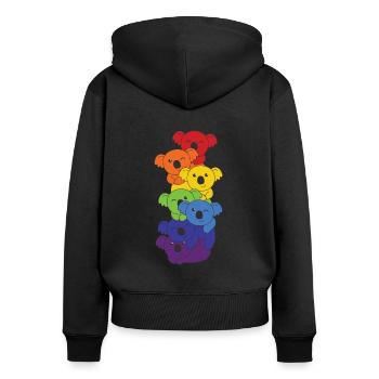 Regenbogen Flag Pride LGBTQ süßer Koala Stapel - Frauen Premium Bio Zip Hoodie - Schwarz - Hinten - Julia (174cm)