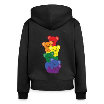 Regenbogen Flag Pride LGBTQ süßer Maus Stapel - Frauen Premium Bio Zip Hoodie - Schwarz - Hinten - Julia (174cm)