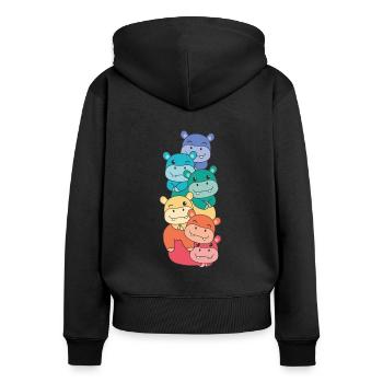 Regenbogen Flag Pride LGBTQ süßer Hippo Stapel - Frauen Premium Bio Zip Hoodie - Schwarz - Hinten - Julia (174cm)
