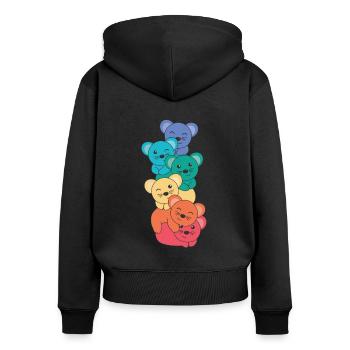 Regenbogen Flag Pride LGBTQ süßer Maus Stapel - Frauen Premium Bio Zip Hoodie - Schwarz - Hinten - Julia (174cm)