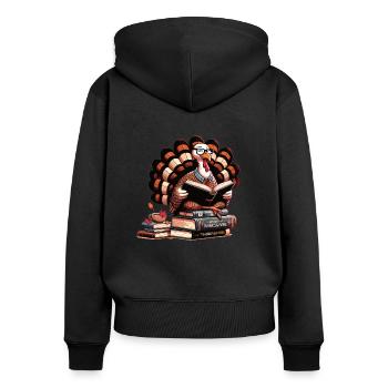 Thanksgiving Reading Turkey Booklover Book - Women's Premium Organic Zip Hoodie - black - Back - Julia (174cm)