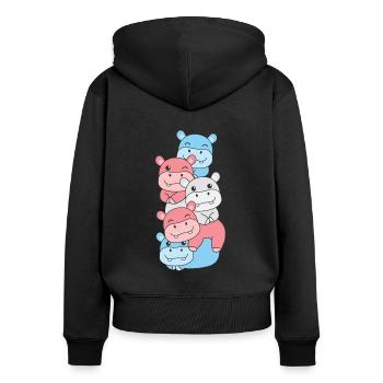 Transgender Flag Pride LGBTQ süßer Hippo Stapel - Frauen Premium Bio Zip Hoodie - Schwarz - Hinten - Julia (174cm)
