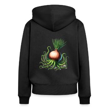 Zwibel Oktopus lustiges Tier aus Gemüse - Frauen Premium Bio Zip Hoodie - Schwarz - Hinten - Julia (174cm)