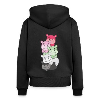 recipromantic Flag Pride LGBTQ süße Hippo - Frauen Premium Bio Zip Hoodie - Schwarz - Hinten - Julia (174cm)