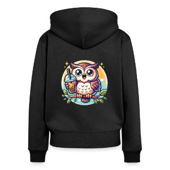 Kawaii Eulen Bubble Tea Boba Eule - Frauen Premium Bio Zip Hoodie - Schwarz - Hinten - Julia (174cm)