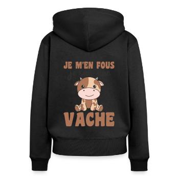Je m'en fous je suis une vache - süße Kuh - Frauen Premium Bio Zip Hoodie - Schwarz - Hinten - Julia (174cm)