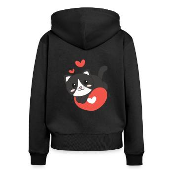 Saint-Valentin Chat Animaux Mignons Coeurs - Sweat à capuche zippé Premium bio Femme - noir - Dos - Julia (174cm)