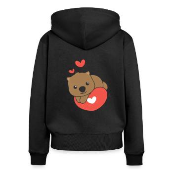 Wombat zum Valentinstag süße Tiere Herzen - Frauen Premium Bio Zip Hoodie - Schwarz - Hinten - Julia (174cm)