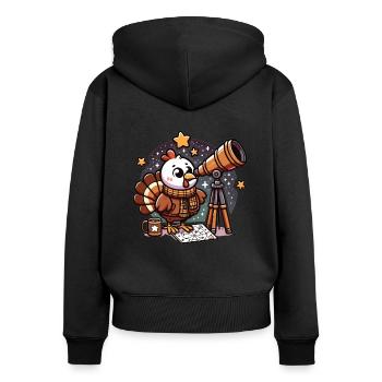 Thanksgiving Sterne beobachten Teleskop Truthahn - Frauen Premium Bio Zip Hoodie - Schwarz - Hinten - Julia (174cm)