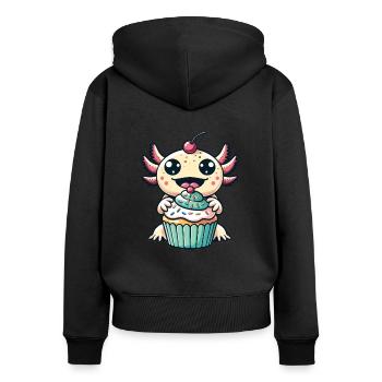 Muffin Anniversaire Cupcake Axolotl - Sweat à capuche zippé Premium bio Femme - noir - Dos - Julia (174cm)