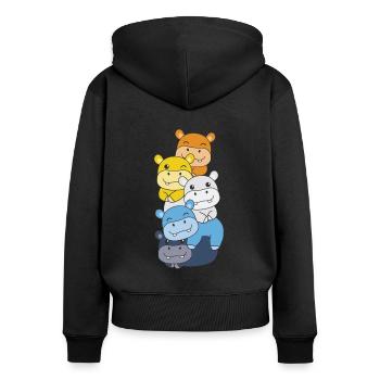 Aroace Flag Pride LGBTQ süßer Hippo Stapel - Frauen Premium Bio Zip Hoodie - Schwarz - Hinten - Julia (174cm)