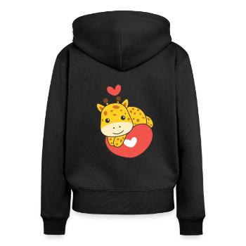 Giraffe zum Valentinstag süße Tiere Herzen - Frauen Premium Bio Zip Hoodie - Schwarz - Hinten - Julia (174cm)