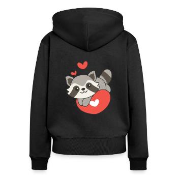 Waschbär zum Valentinstag süße Tiere Herzen - Frauen Premium Bio Zip Hoodie - Schwarz - Hinten - Julia (174cm)