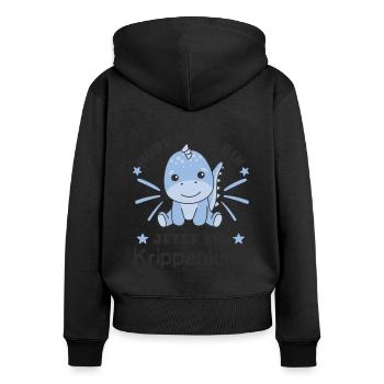Hurra Ich Bin Jetzt Ein Krippenkind Dino - Frauen Premium Bio Zip Hoodie - Schwarz - Hinten - Julia (174cm)