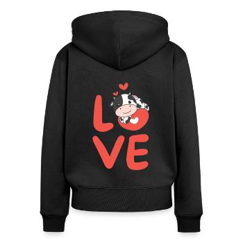 Vache Saint-Valentin Animaux mignons Coeurs Amour - Sweat à capuche zippé Premium bio Femme - noir - Dos - Julia (174cm)