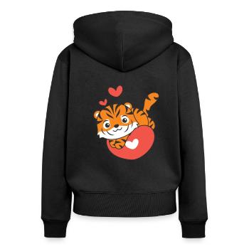 Tiger Valentine's Day Cute Animals Hearts - Women's Premium Organic Zip Hoodie - black - Back - Julia (174cm)