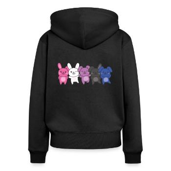 Genderfluid Flag Pride LGBTQ Cute Bunny Bunny Bunch - Women's Premium Organic Zip Hoodie - black - Back - Julia (174cm)