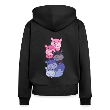Omnisexuell Flag Pride LGBTQ süßer Hippo Stapel - Frauen Premium Bio Zip Hoodie - Schwarz - Hinten - Julia (174cm)