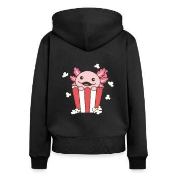 Snaxolotl Axolotl Liebhaber süße Tiere Popcorn - Frauen Premium Bio Zip Hoodie - Schwarz - Hinten - Julia (174cm)