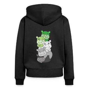 Aromance drapeau fierté LGBTQ mignon hippopotame pile - Sweat à capuche zippé Premium bio Femme - noir - Dos - Julia (174cm)