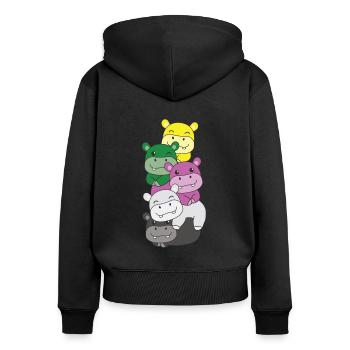 Drapeau Métis Fierté LGBTQ Hippopotame mignon - Sweat à capuche zippé Premium bio Femme - noir - Dos - Julia (174cm)