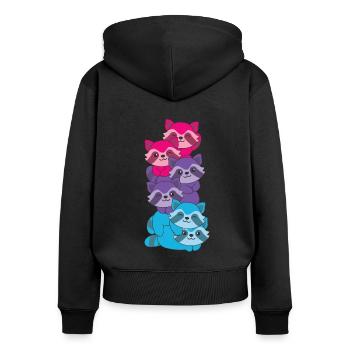 androgyn Flag Pride LGBTQ süße Waschbär - Frauen Premium Bio Zip Hoodie - Schwarz - Hinten - Julia (174cm)