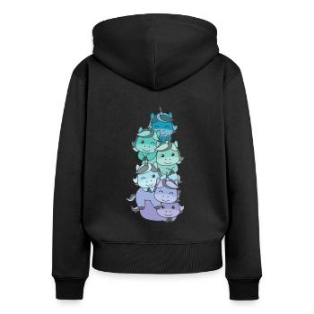 Neptunic Flag Pride LGBTQ süßer Einhorn Stapel - Frauen Premium Bio Zip Hoodie - Schwarz - Hinten - Julia (174cm)