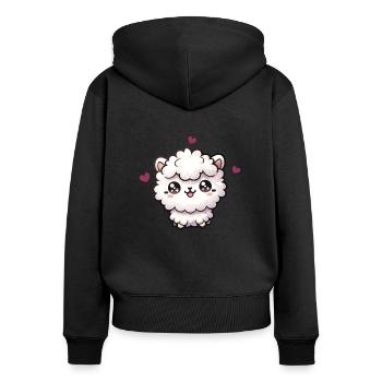 Kawaii Alpaga Motif Mignon - Sweat à capuche zippé Premium bio Femme - noir - Dos - Julia (174cm)