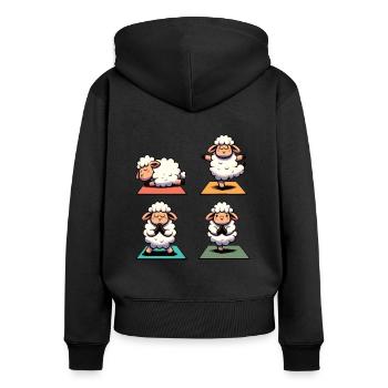 Sheep Yoga süße Schafe machen Sport - Frauen Premium Bio Zip Hoodie - Schwarz - Hinten - Julia (174cm)