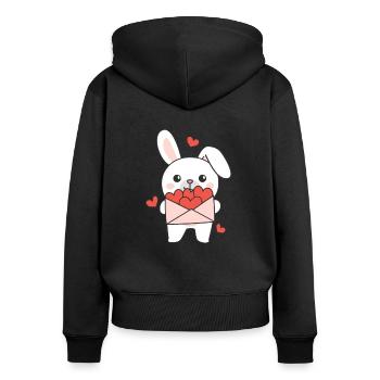 Hase zum Valentinstag süße Tiere mit Herzen - Frauen Premium Bio Zip Hoodie - Schwarz - Hinten - Julia (174cm)