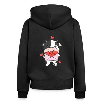 Kuh zum Valentinstag süße Tiere mit Herzen - Frauen Premium Bio Zip Hoodie - Schwarz - Hinten - Julia (174cm)