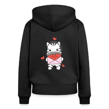 Zebra zum Valentinstag süße Tiere mit Herzen - Frauen Premium Bio Zip Hoodie - Schwarz - Hinten - Julia (174cm)
