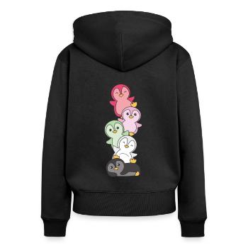 recipromantic Flag Pride LGBTQ süße Pinguin - Frauen Premium Bio Zip Hoodie - Schwarz - Hinten - Julia (174cm)