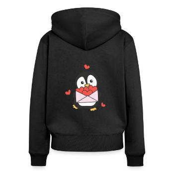 Pinguin zum Valentinstag süße Tiere mit Herzen - Frauen Premium Bio Zip Hoodie - Schwarz - Hinten - Julia (174cm)